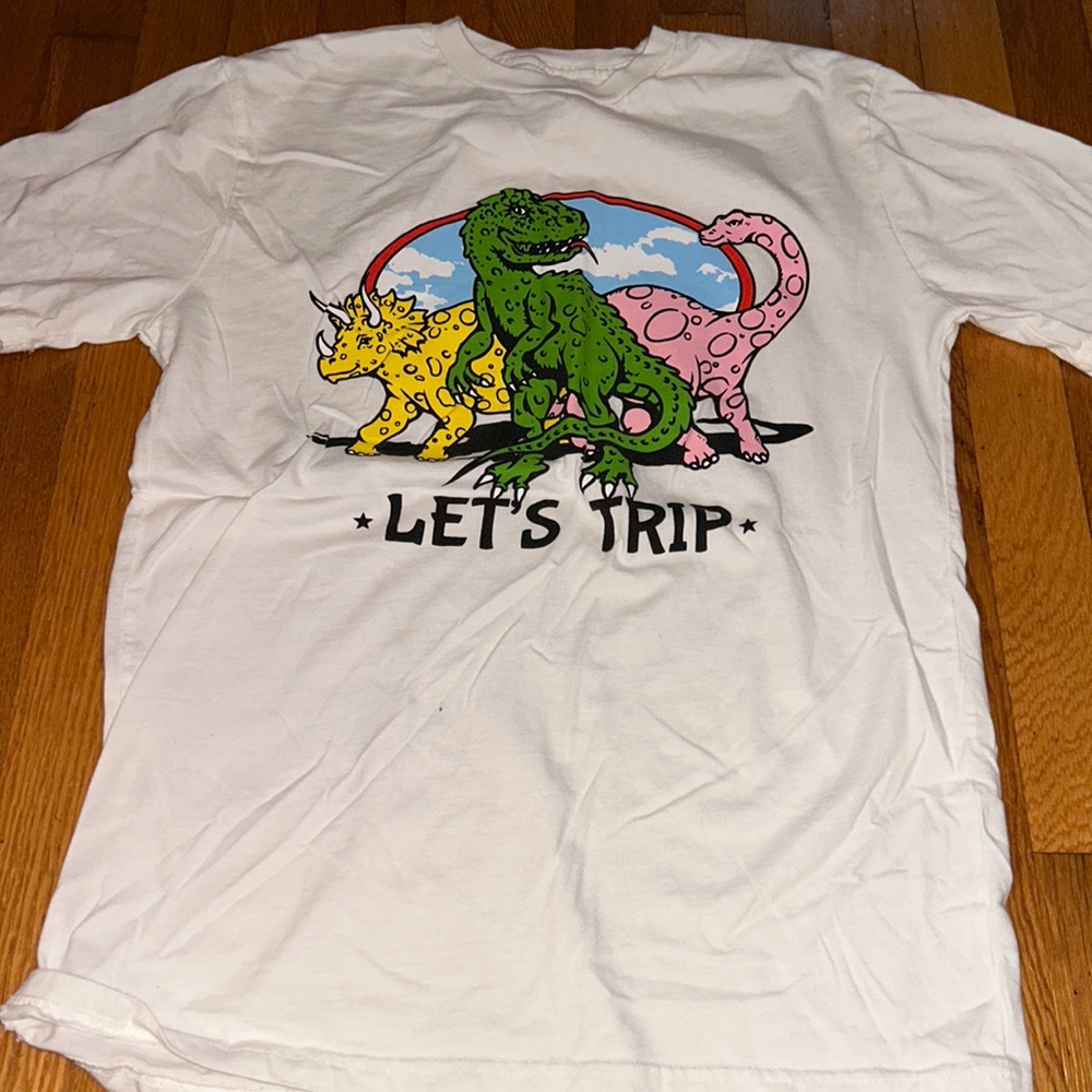 authentic sturniolo triplet merch ‘let’s trip’ dinosaur tee